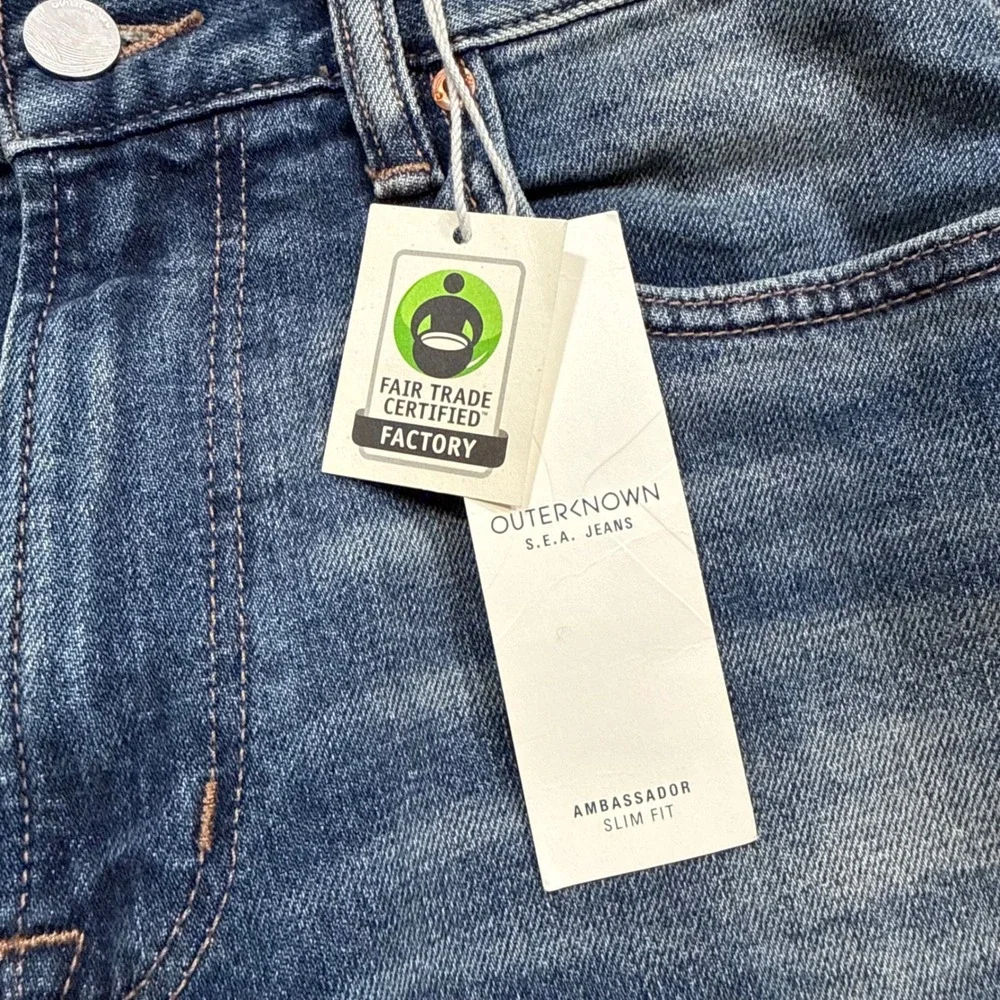 Outerknown Ambassador Slim Fit Jeans Worn Indigo Stretch NWT 31x34 Organic Denim